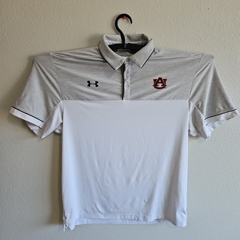 Under Armour Heat Gear Auburn Tigers Polo Men's Size XL Gray White Loose Golf